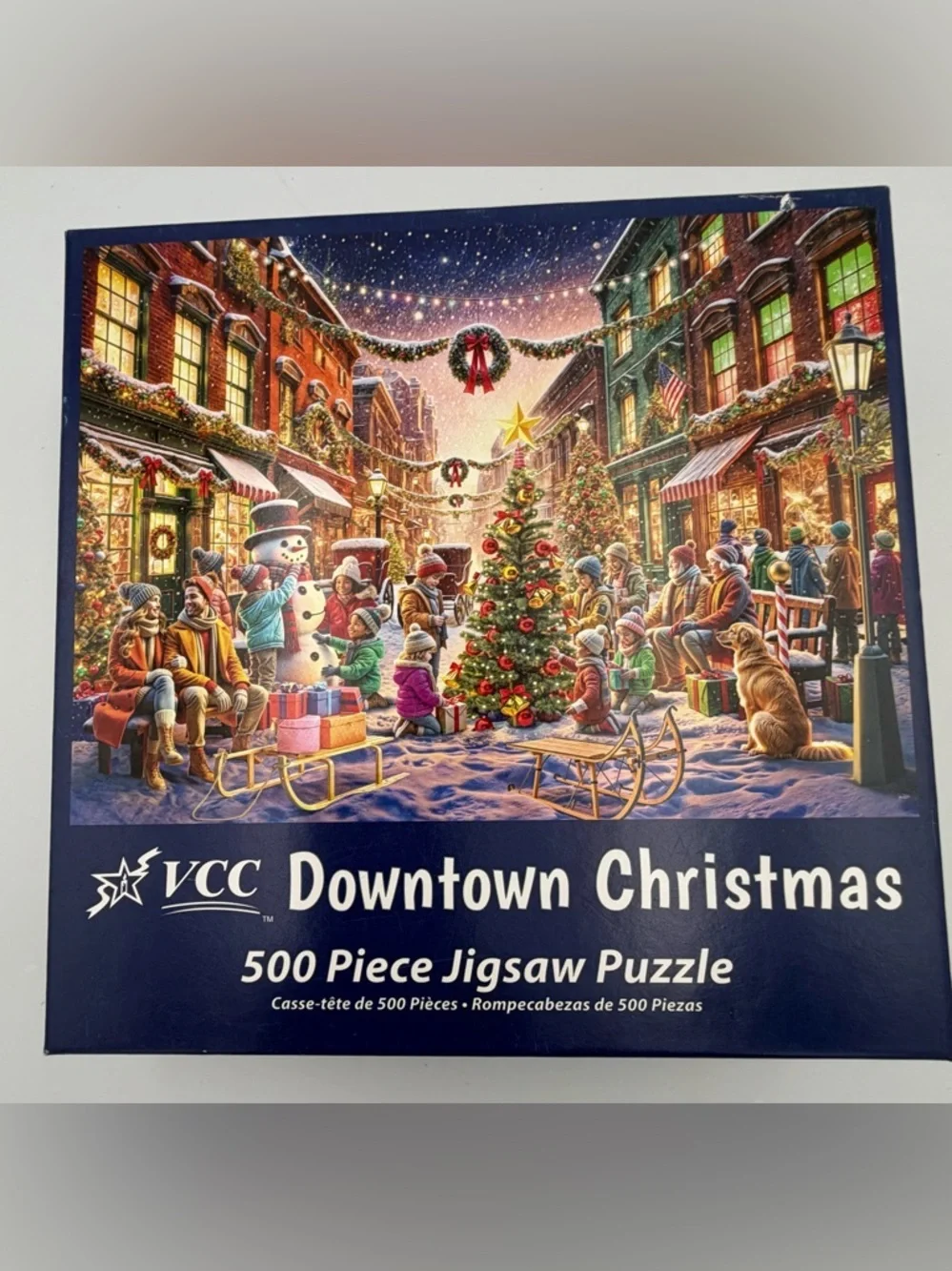 Downtown Christmas Holiday Street Scene Jigsaw Puzzle - 500 pieces